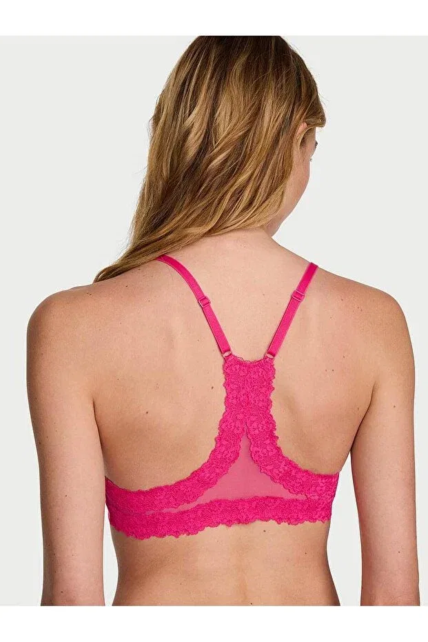 Женский бюстгальтер с кружевом Lightweight Padding Support Racerback Demi Bra Victoria'S Secret, Hot Pink — фото 2
