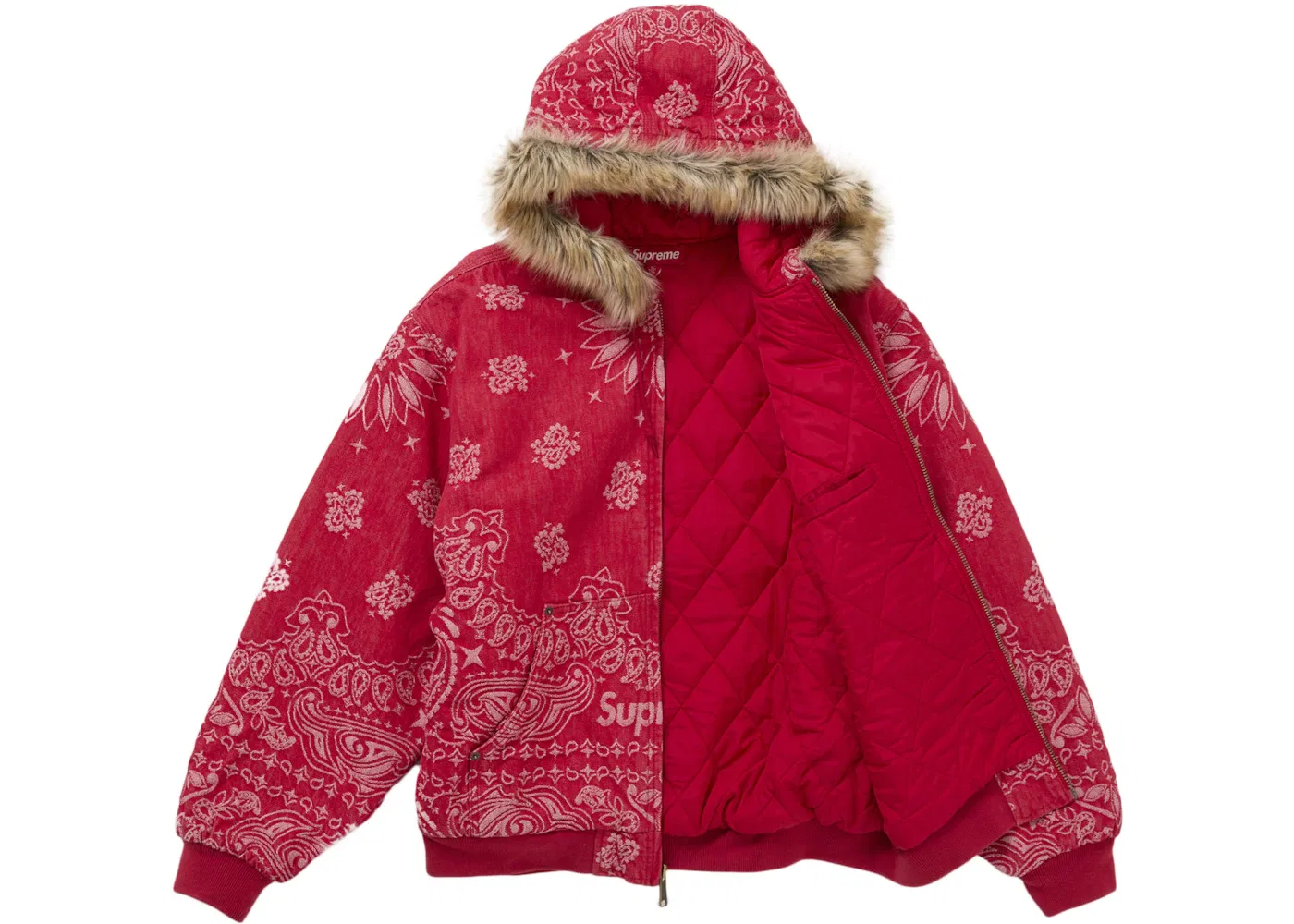 Мужская джинсовая куртка-худи с бандана-жаккардом Supreme, Red — фото 2