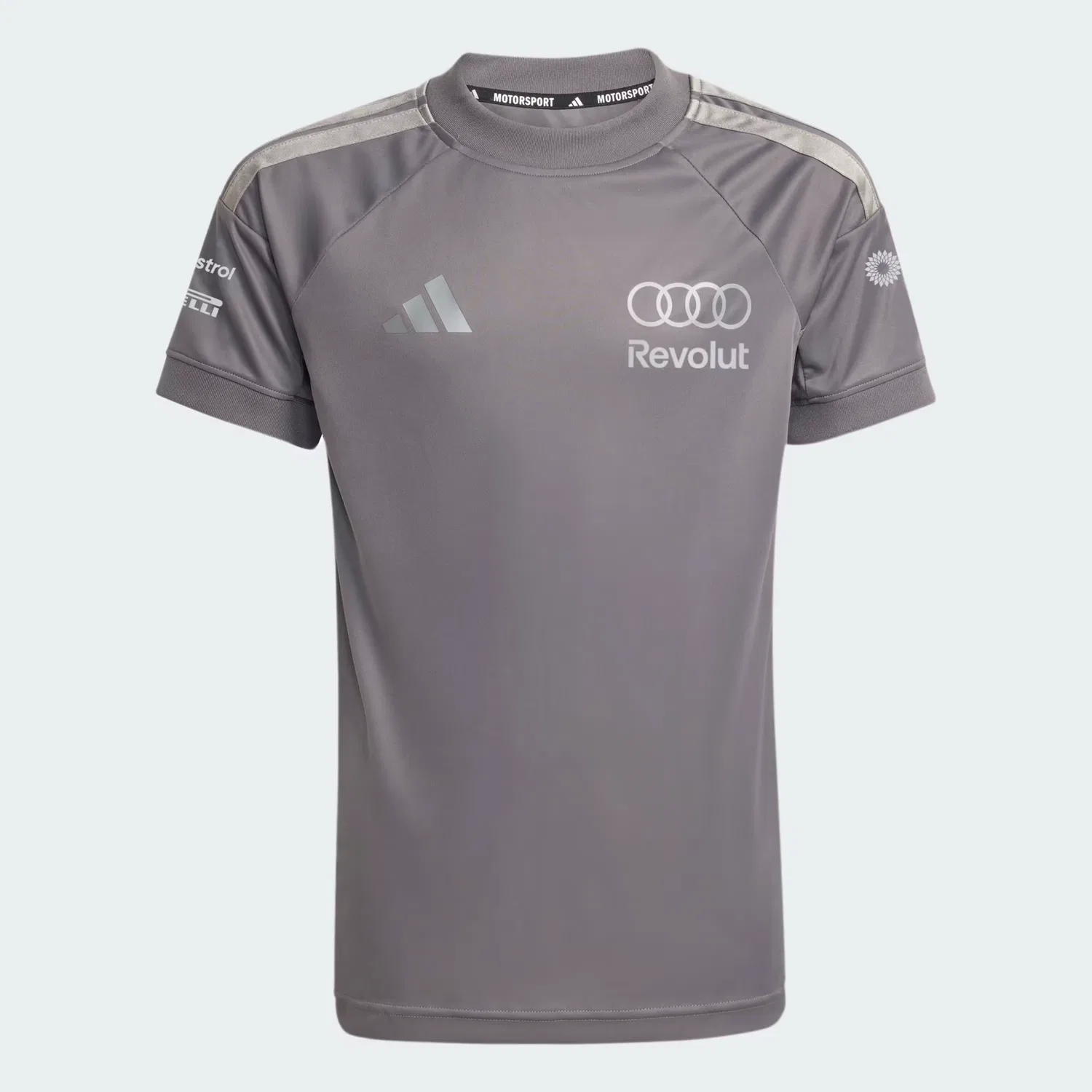 Детская футболка приталенная Audi Revolut F1 Team Driver Jersey Replica Adidas Performance, Grey Strata/Iron Metallic