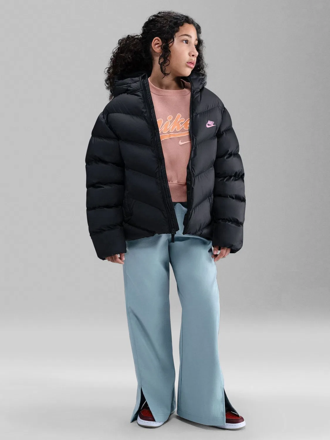 Пуховик стеганый Nike Black/Pink, черный/розовый