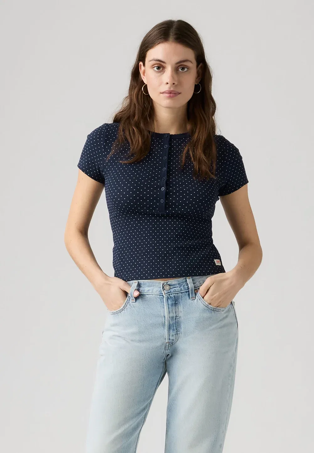Футболка из тонкой ткани с ажурным узором - базовая футболка Levi'S, Navy — фото 2