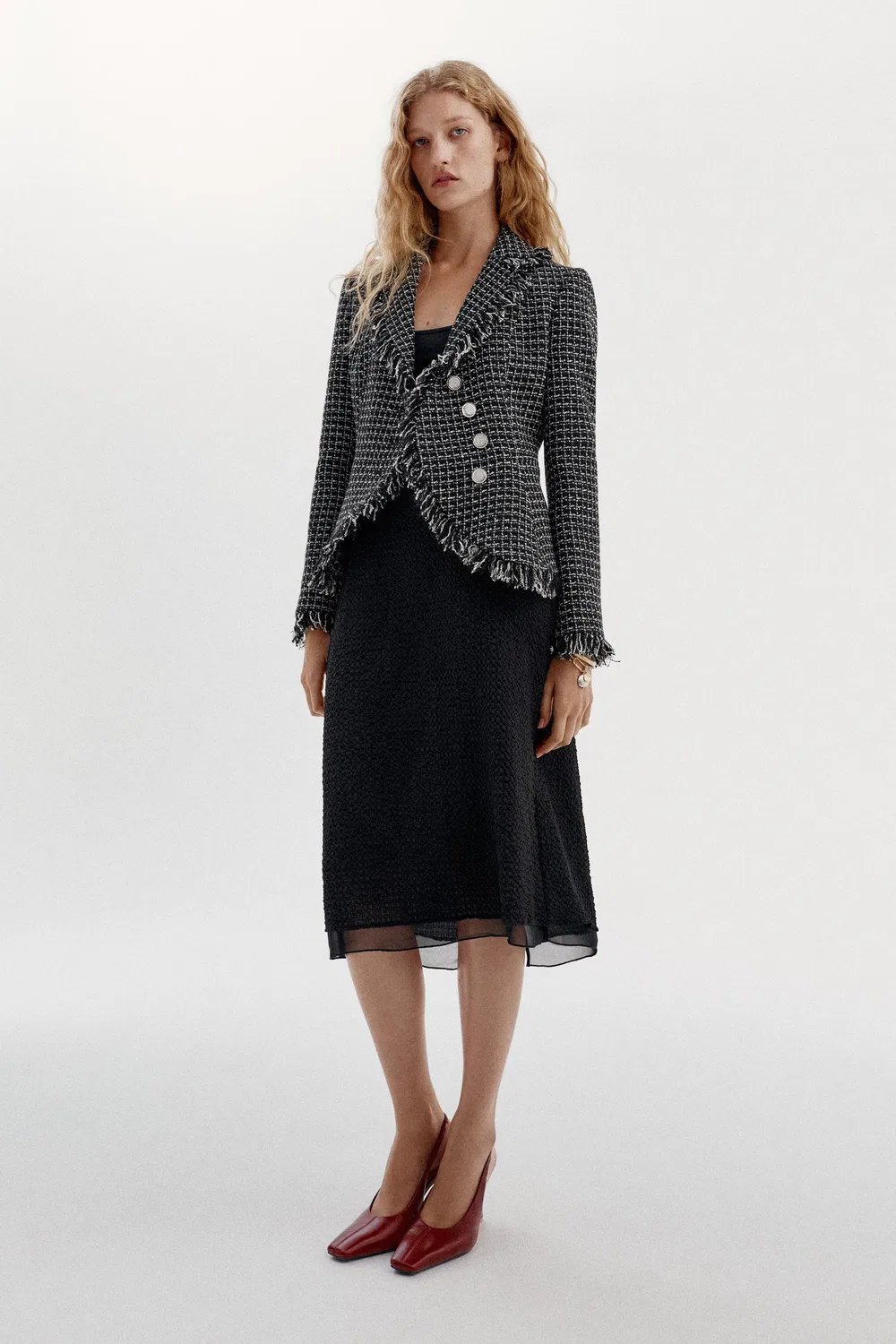 Комбинированная миди-юбка ZARA, Black — фото 4