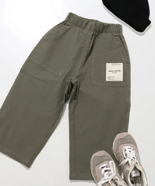 Детские брюки-чинос из сисакукера с эластичным поясом, модель Seersucker Loose Cropped Pants KRIFF MAYER Kid's Collection, Olive