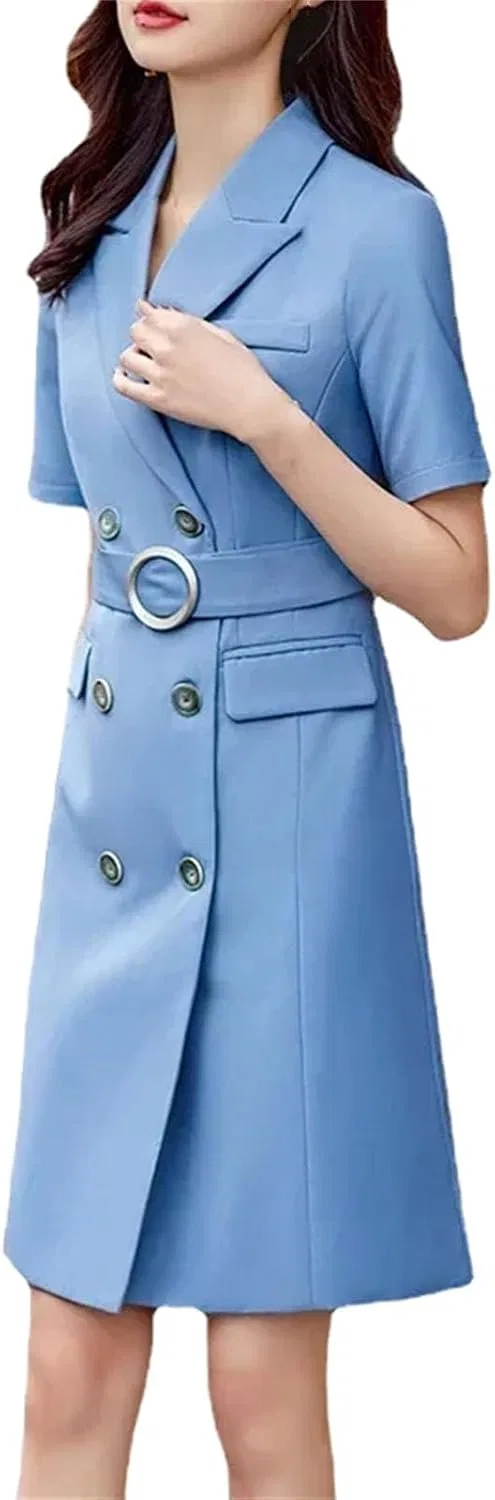 Женское платье-костюм с коротким рукавом, элегантный стиль, Formal, Light Blue Dress