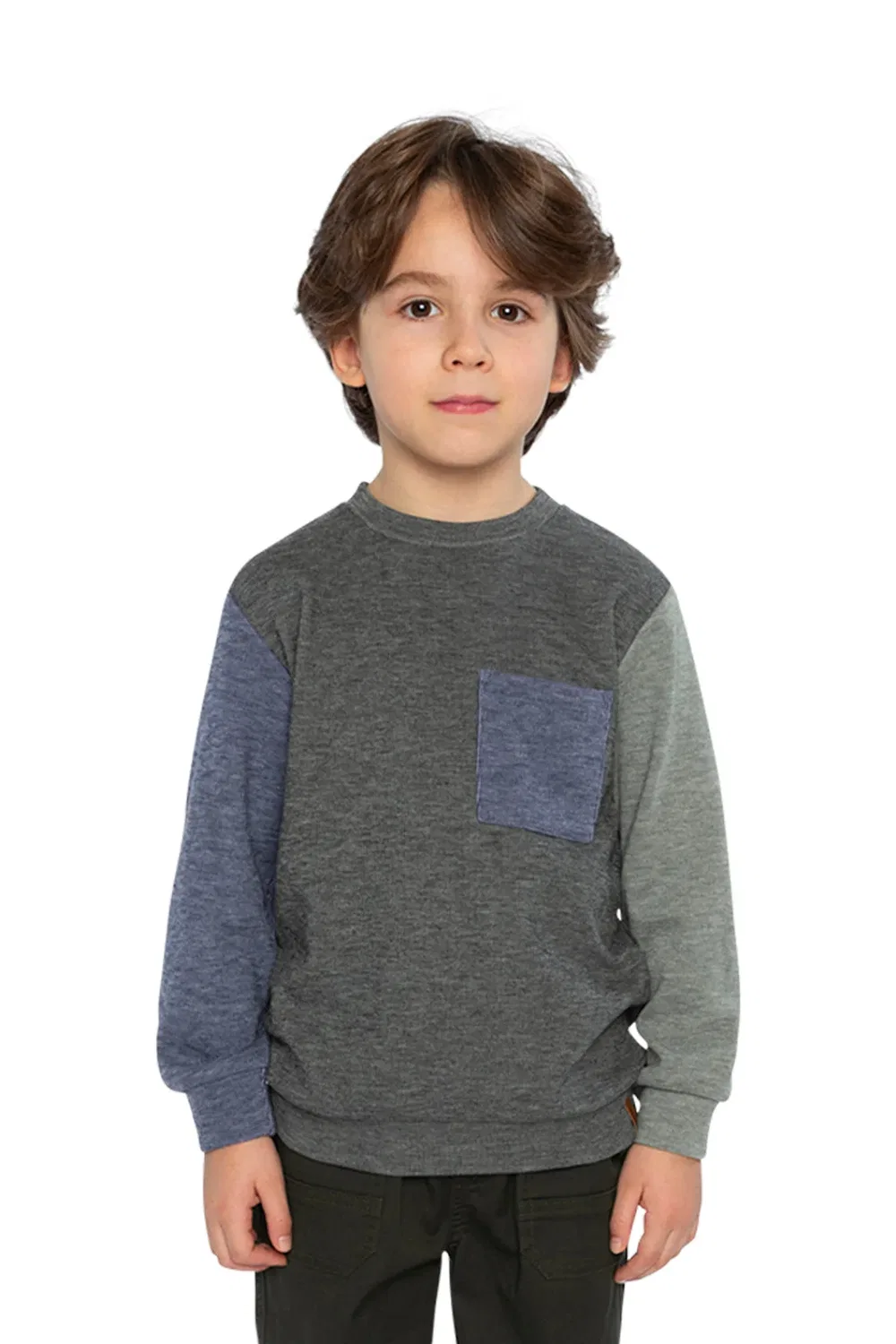 Детская футболка с нагрудным карманом Colorblock Brushed Jersey Top Deux par Deux, Pig Brown — фото 2
