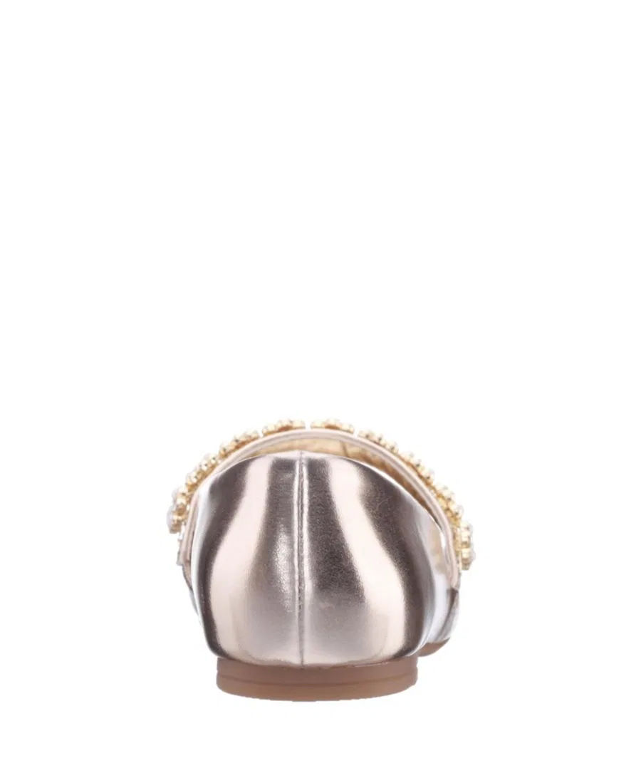 Балетки для девочек с кристаллами и жемчугом, модель JOANSIE by Nina Shoes Nina, Light Gold — фото 4