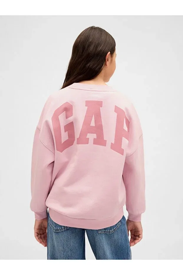 Детское худи для девочек с принтом Oversized D Logo Gap, Light Pink-001 — фото 3