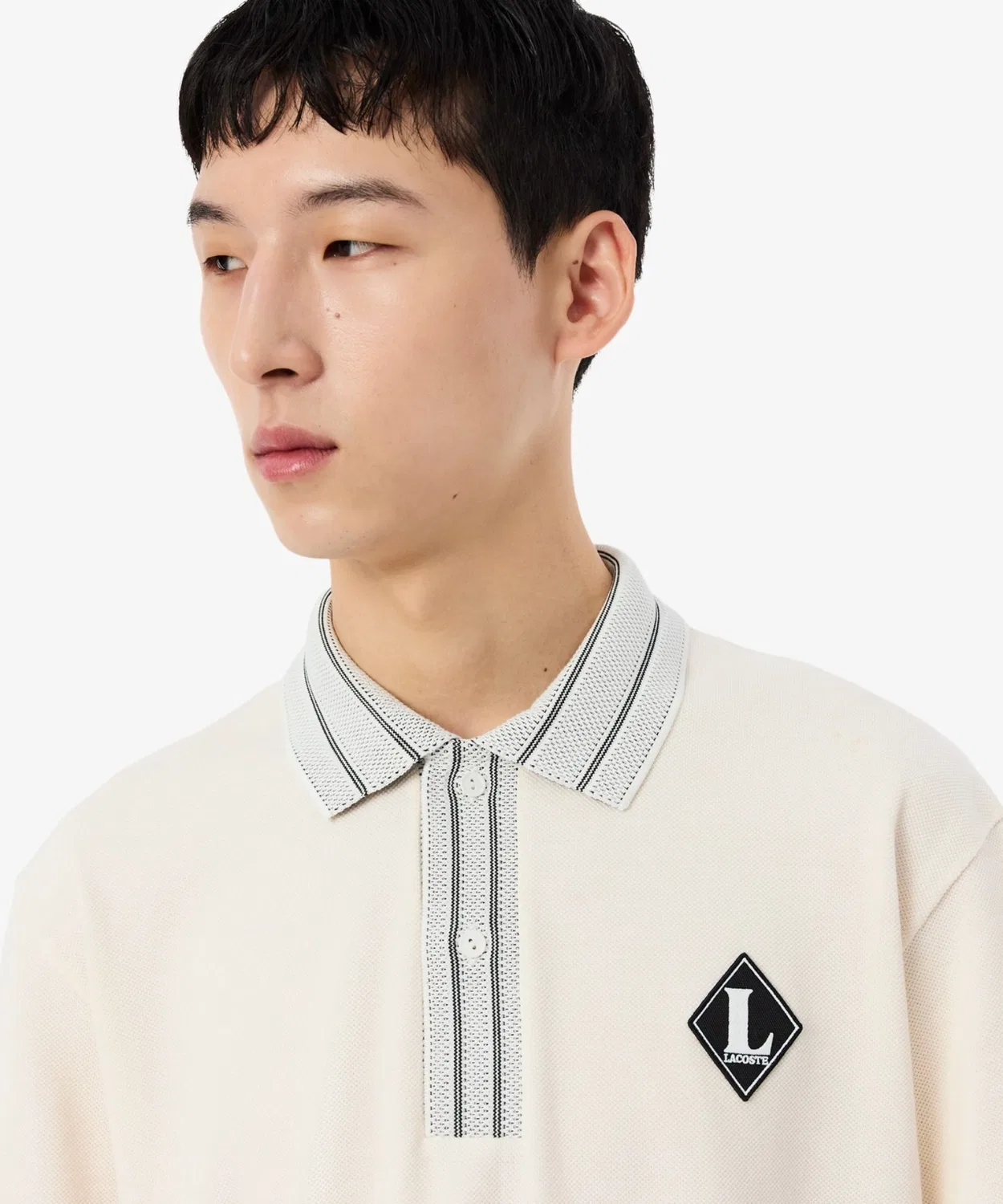 Мужская хлопковая футболка-поло с длинным рукавомLACOSTE, Off White — фото 4