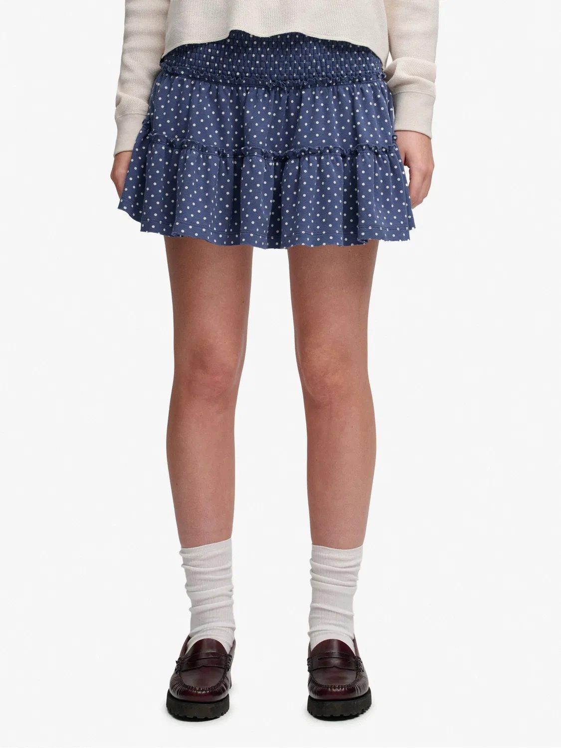 Юбка мини с воланами Superdry Navy Blue Polka Dot — фото 4