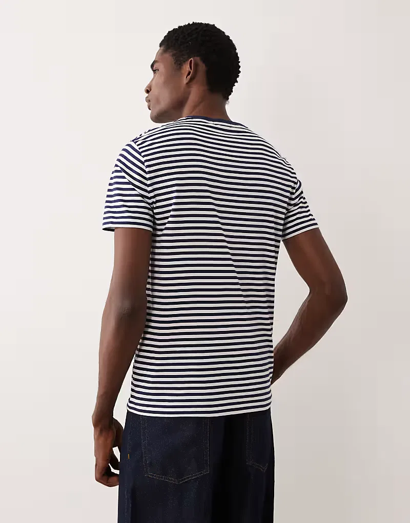 Футболка Polo Ralph Lauren с логотипом в виде полоски, из хлопка пима, фасон под заказ, темно-синий — фото 3