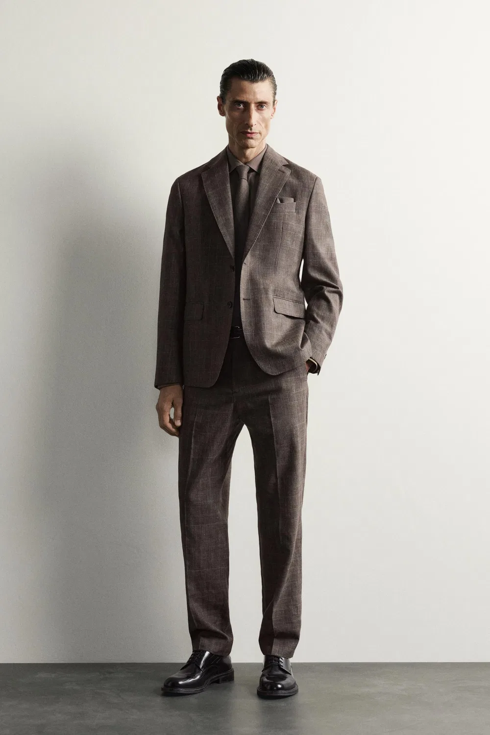 Брюки от костюма в клетку из льна и шерсти ZARA, Brown