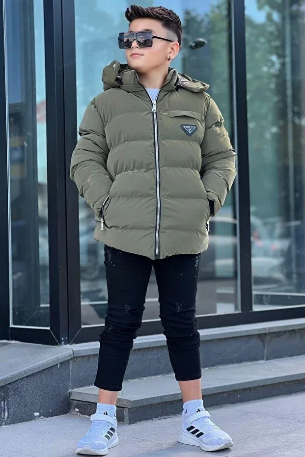 Детское зимнее пальто-пуховик с капюшоном Zaziko Kids, Khaki — фото 3