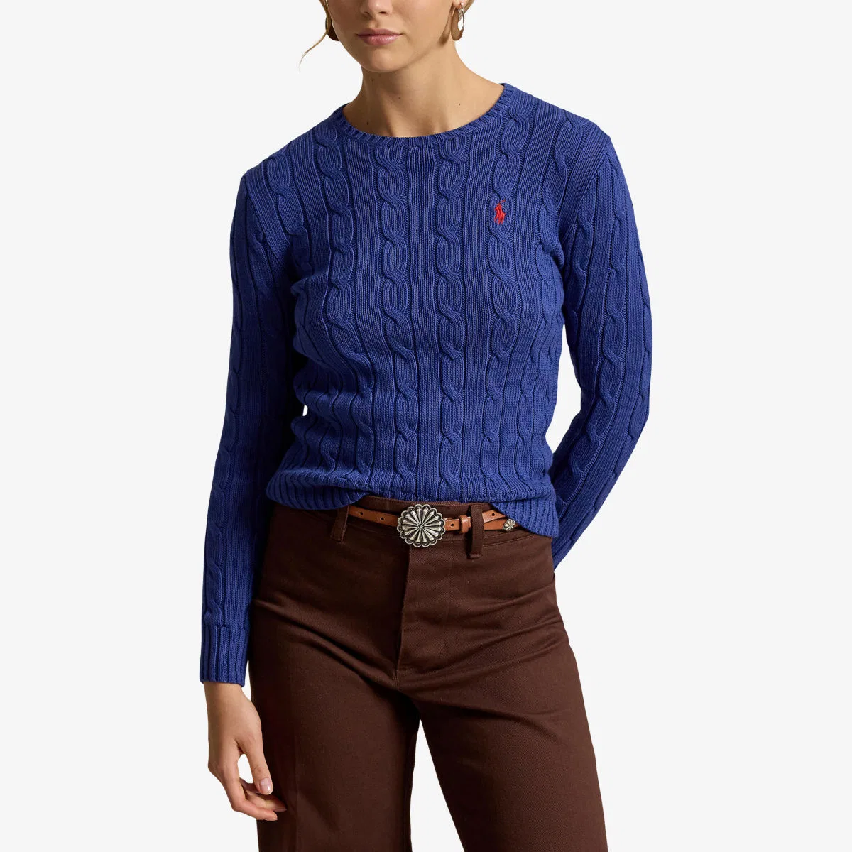 Хлопковый джемпер Джулианна крупной вязки Polo Ralph Lauren, синий — фото 3