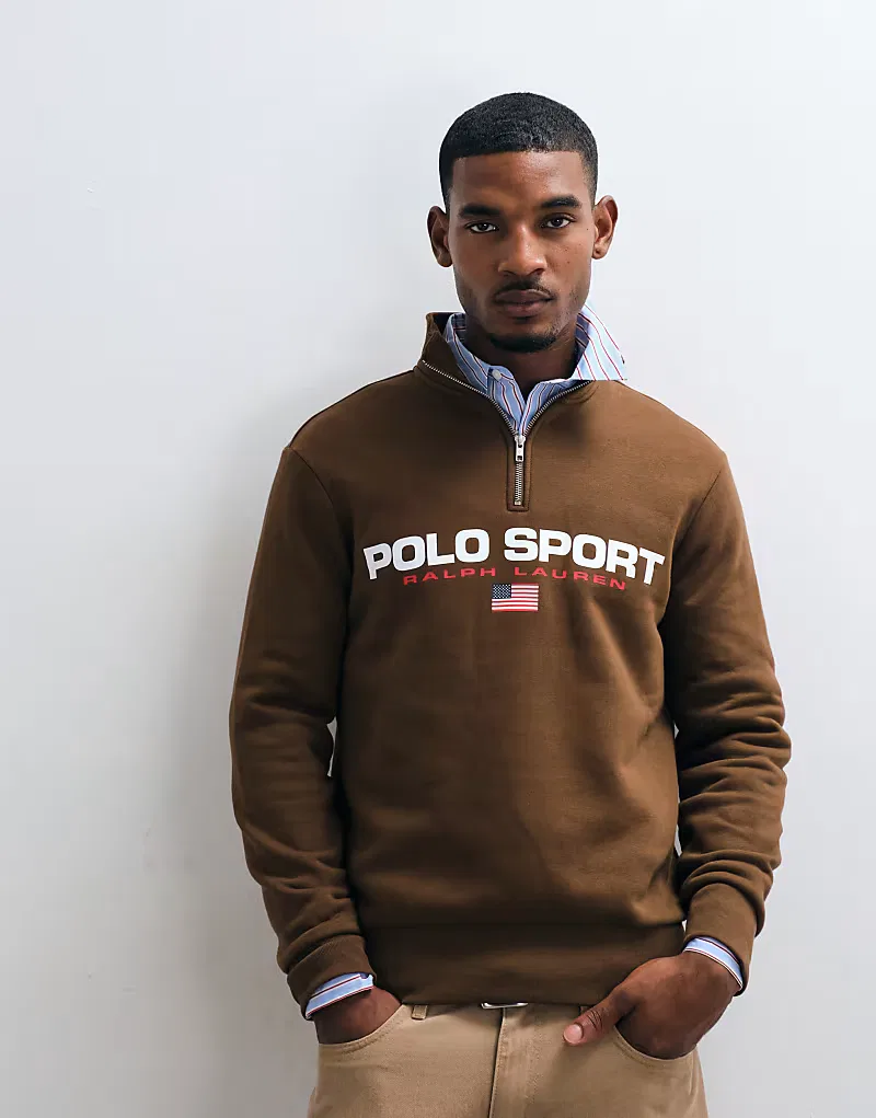 Свитшот спортивный на четверть молнии Polo Ralph Lauren, коричневый