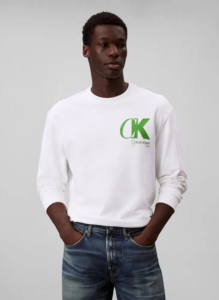 Свитшот с логотипом с длинным рукавом Calvin Klein, белый