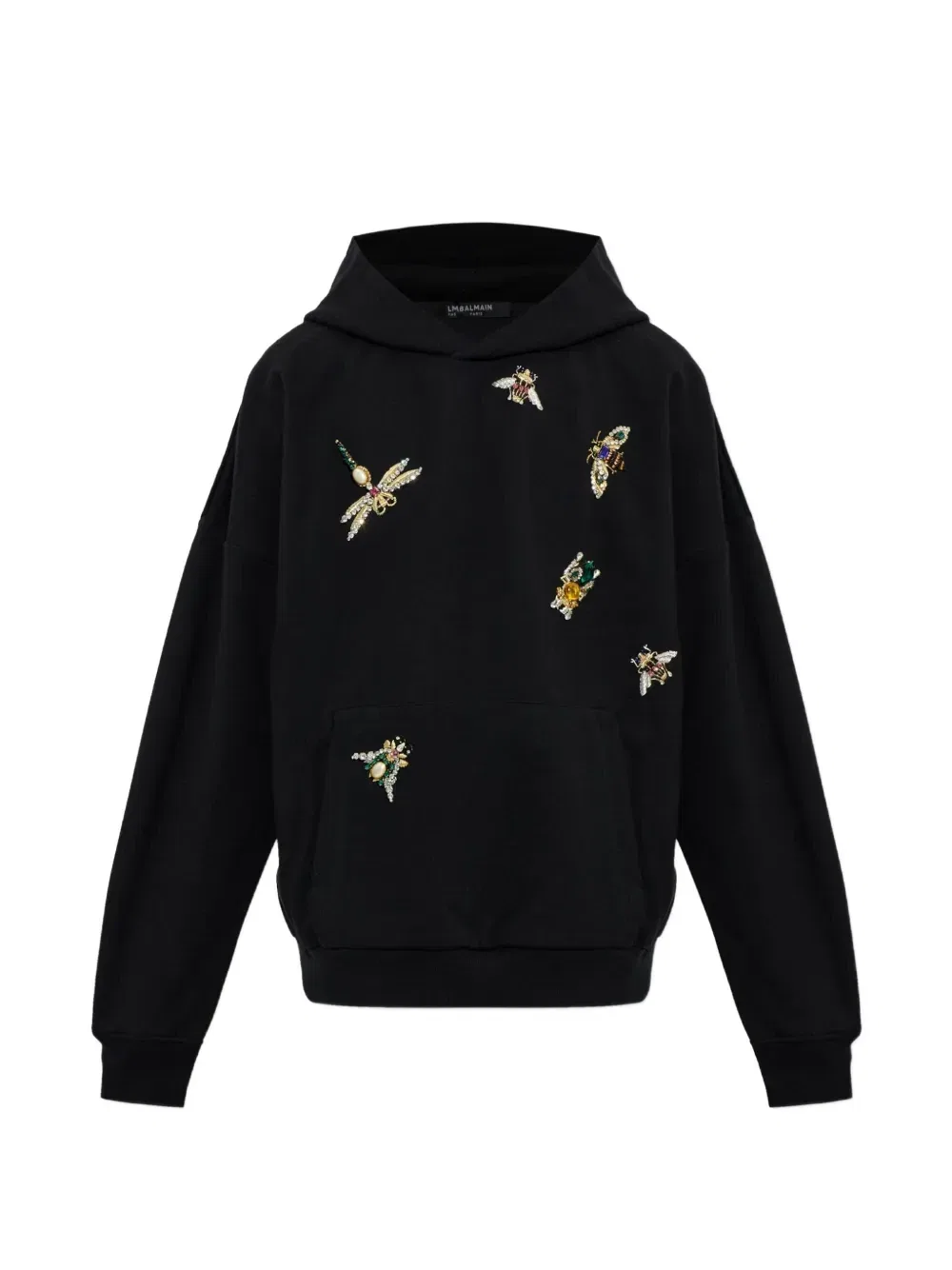 Хлопковое худи, украшенное аппликацией Balmain, черный