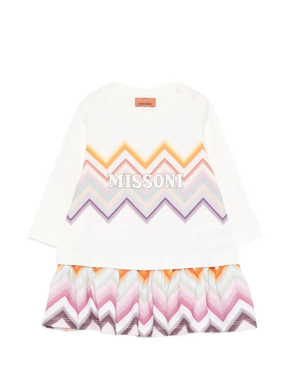 Платье с зигзагообразным и логотипным принтом Missoni Kids, бежевый