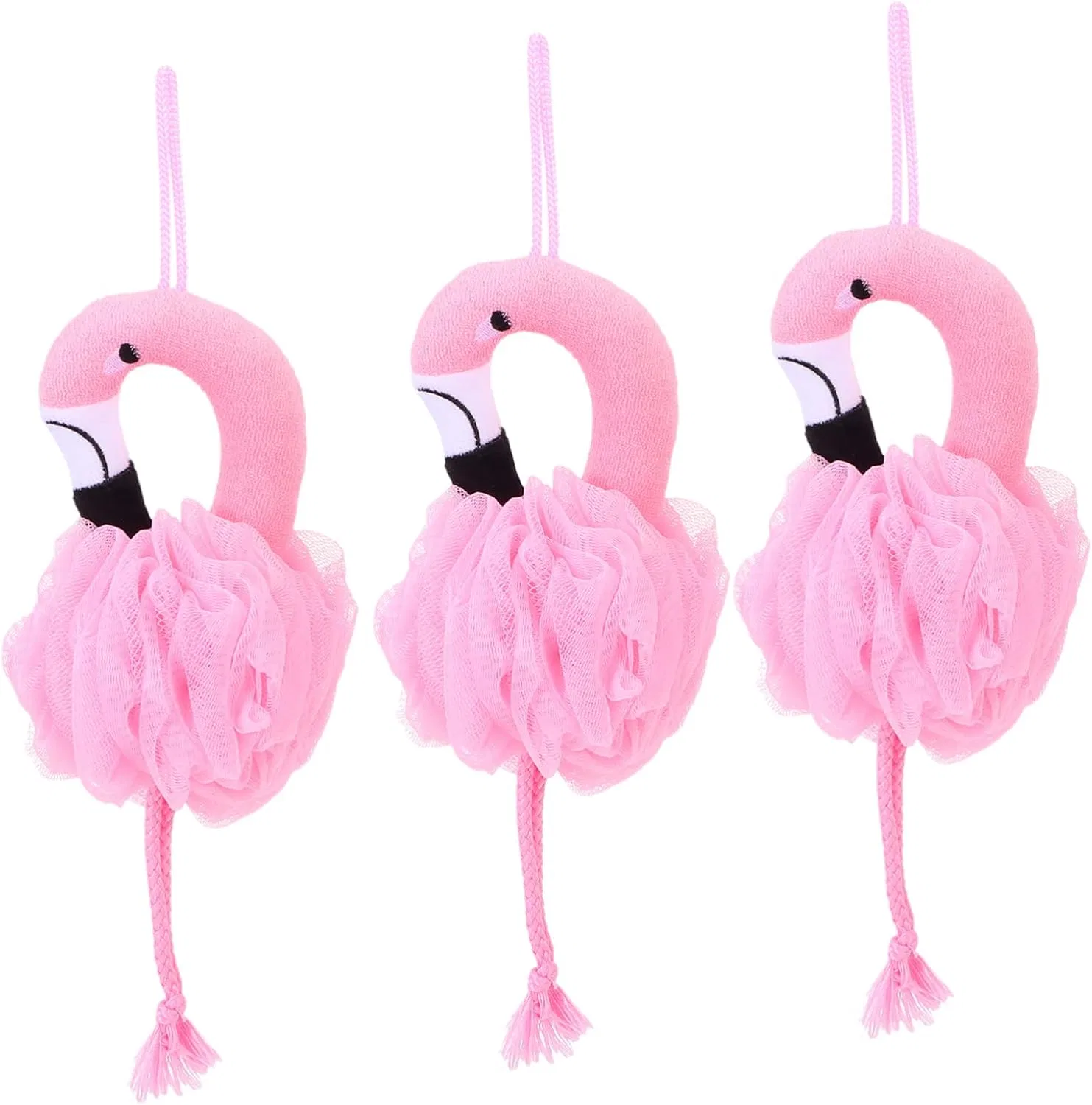 Мочалка для душа Flamingo, 3 шт, HONMEET, Полиэтилен, 186 г, Pink