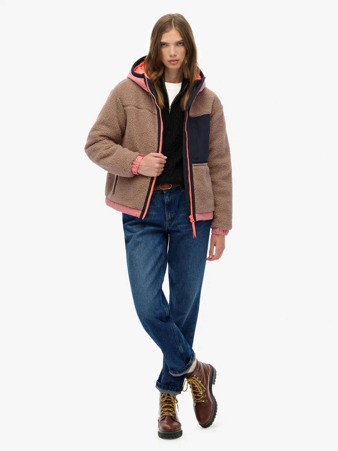 Куртка флисовая, капюшон, Vintage Sherpa Superdry, нюд — фото 3