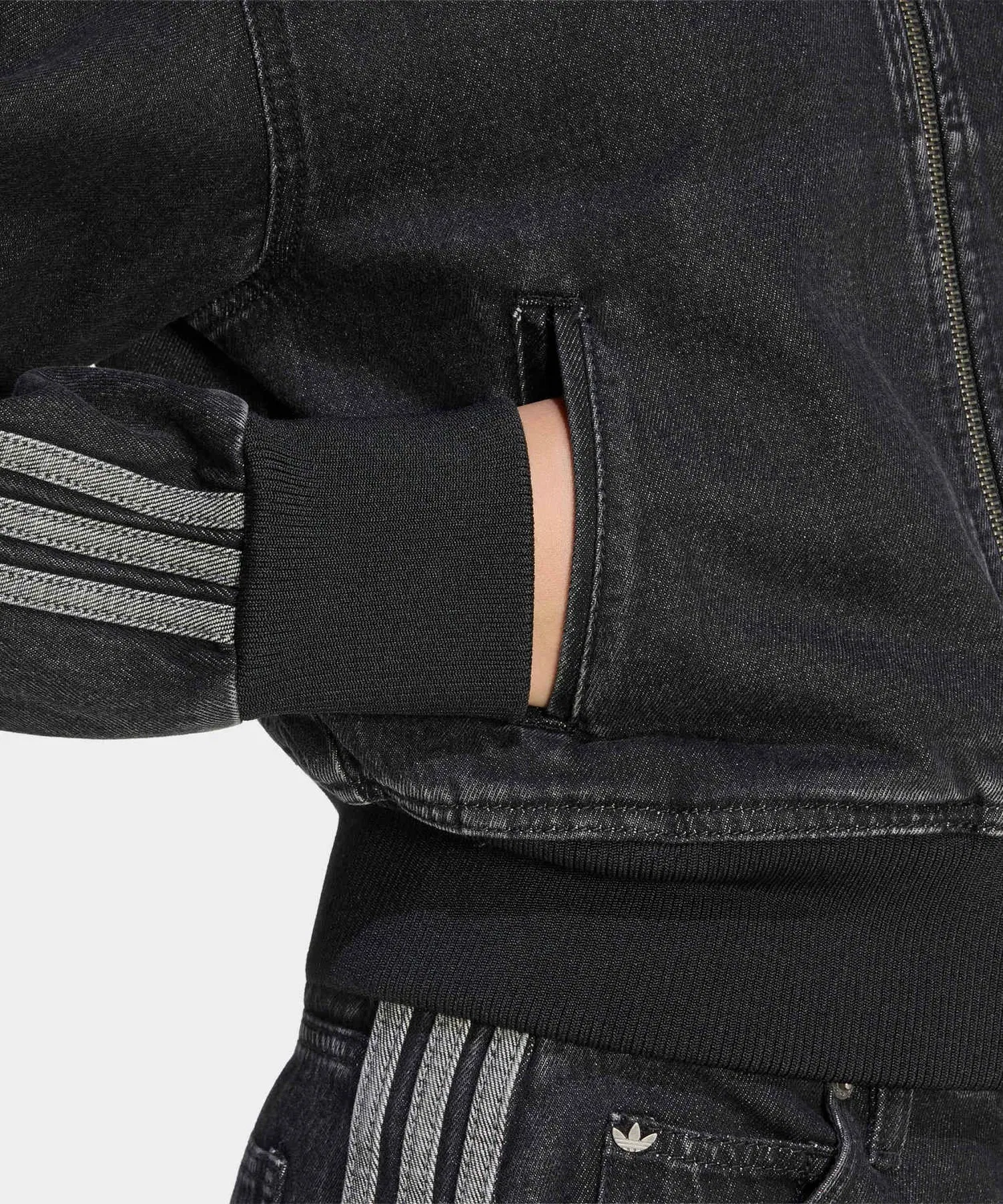 Женская джинсовая куртка с молнией Firebird Denim Track Top Adidas, Black — фото 4