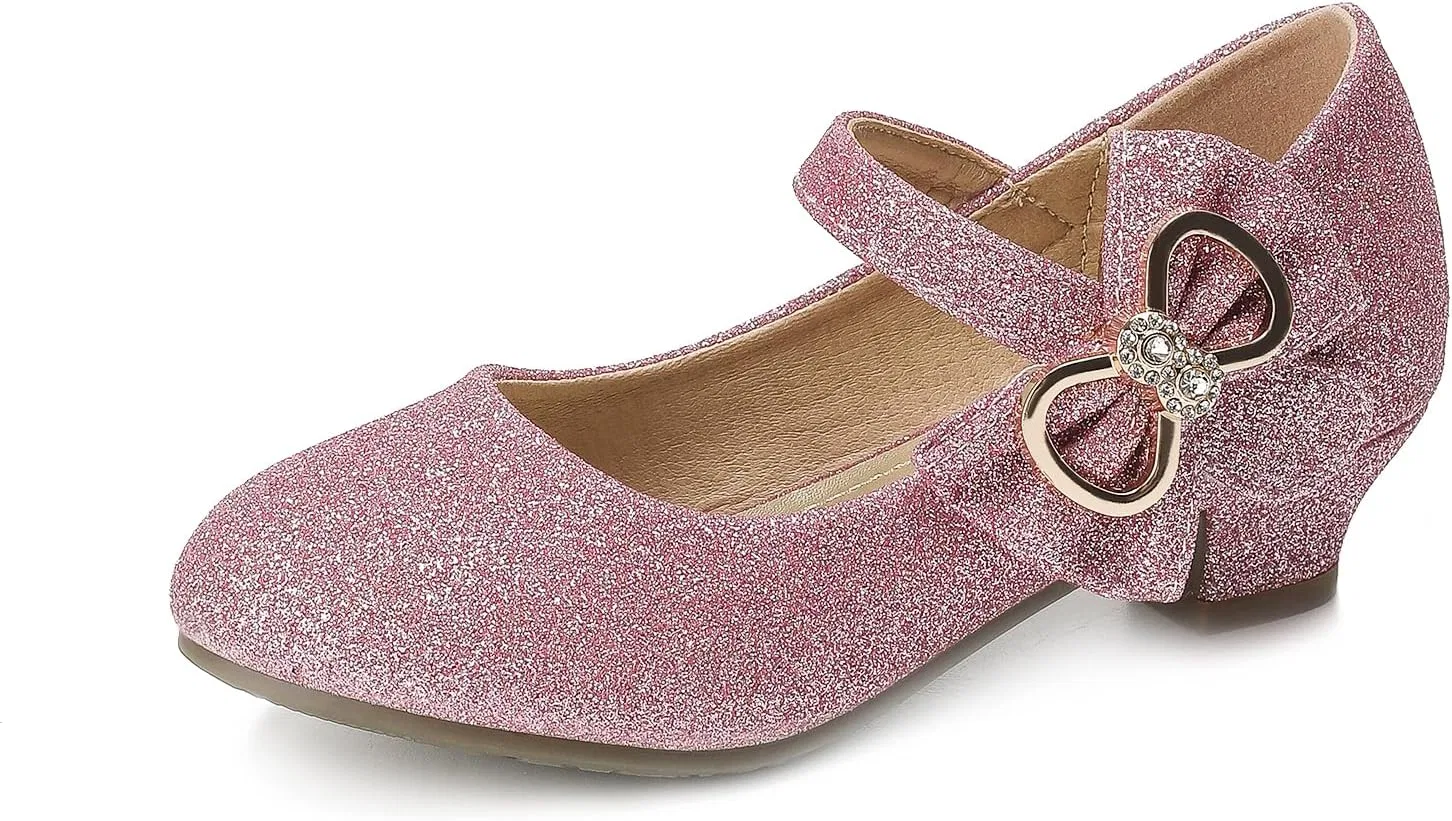 Детские туфли для девочек с блестками и цветком Mary Jane Heels Libuam, Pink