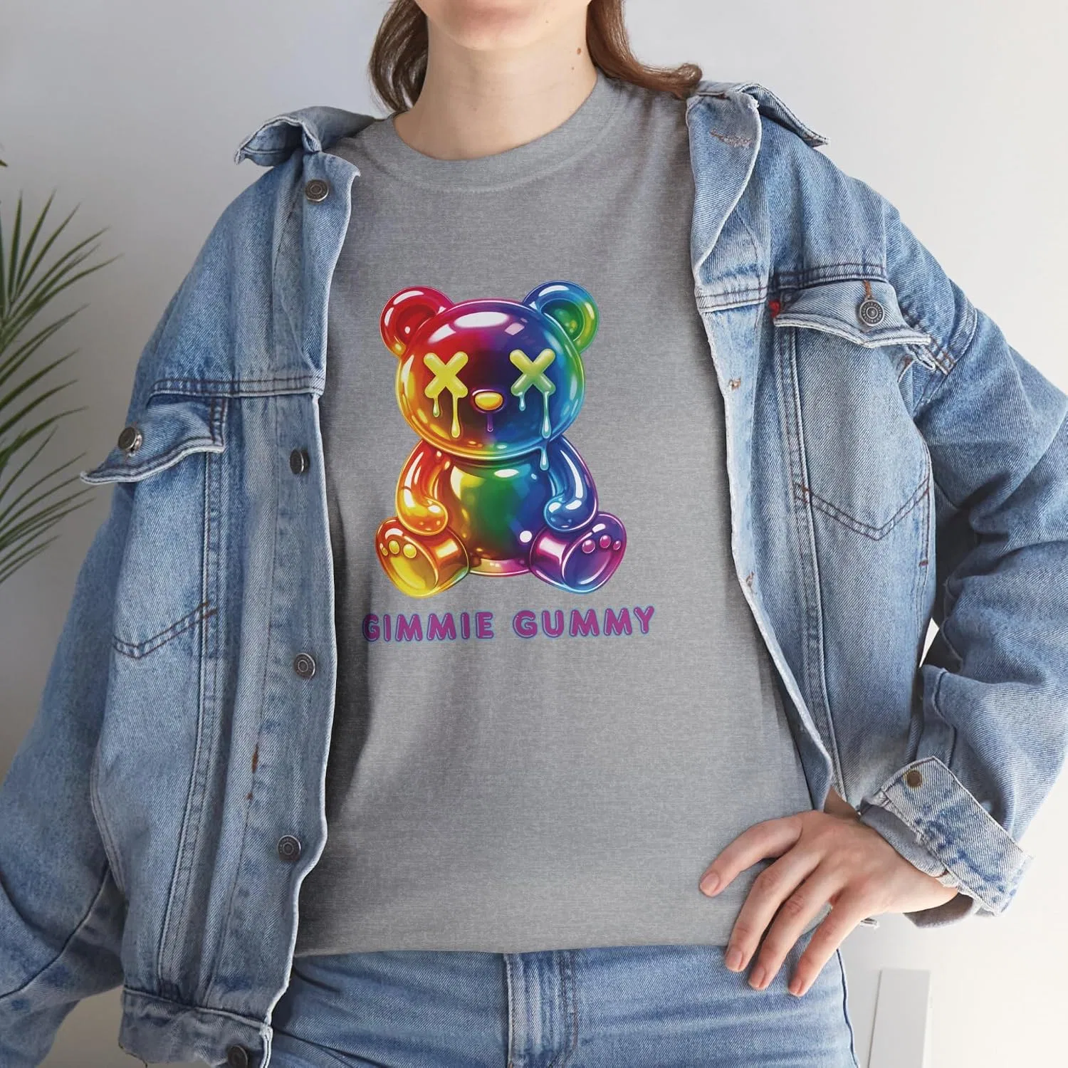 Женская футболка с принтом Gimmie Gummy, серый меланж — фото 2