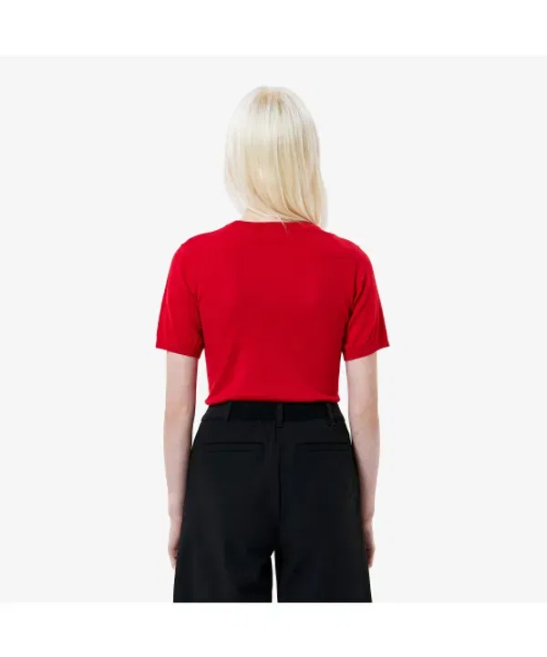 Свитер женский Lacoste 240, с коротким рукавом, мягкая шерсть, бежевый — фото 3