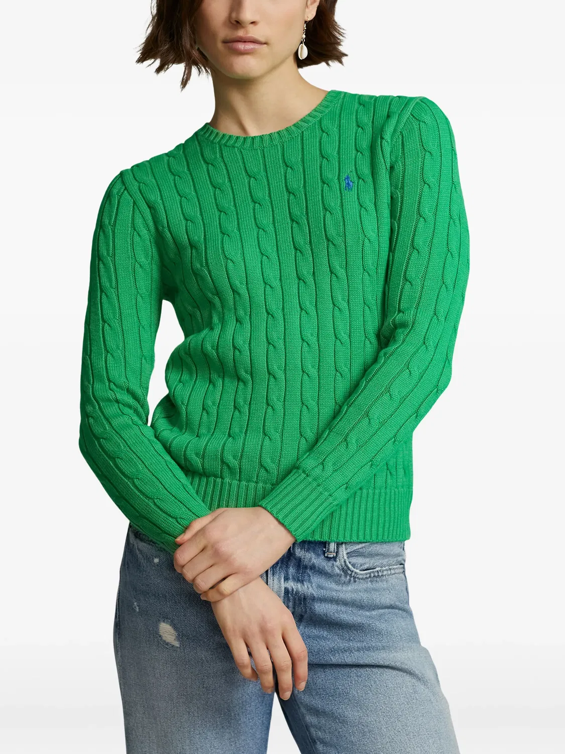Polo Ralph Lauren Свитер в технике косы зеленый — фото 4