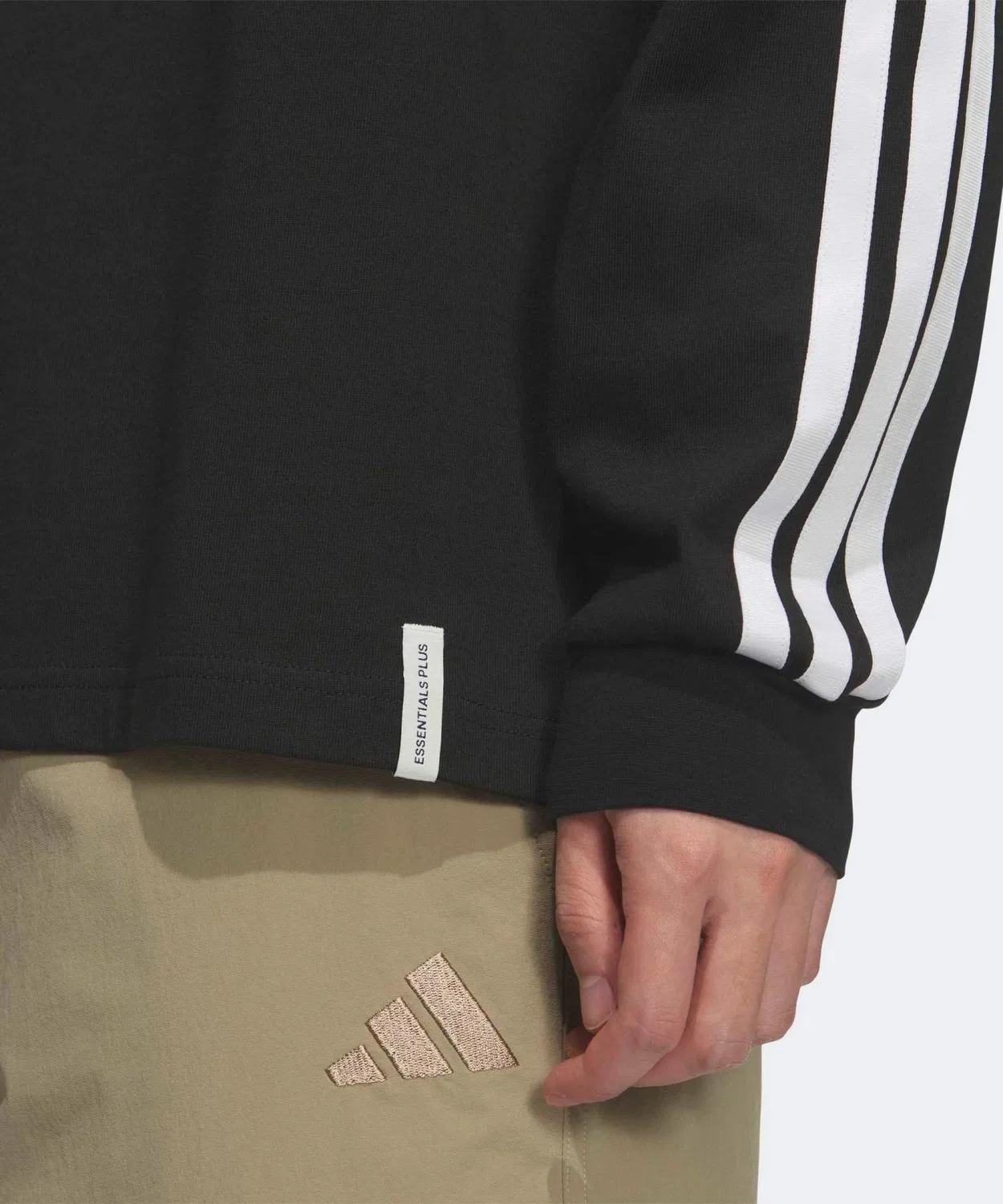Мужская футболка с длинным рукавом свободного кроя, с тремя полосками Adidas, Черный — фото 3