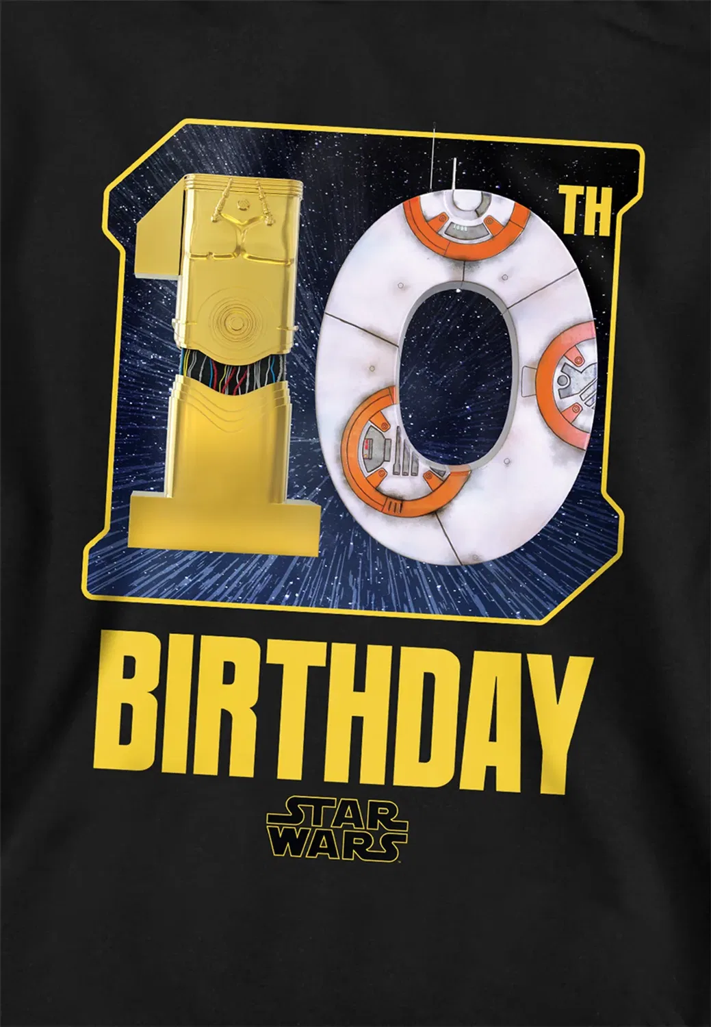 Детский худи с принтом Star Wars C3PO BB8 10th Birthday Space Youth Kids Pull-Over Hoodie Disney, Black — фото 2
