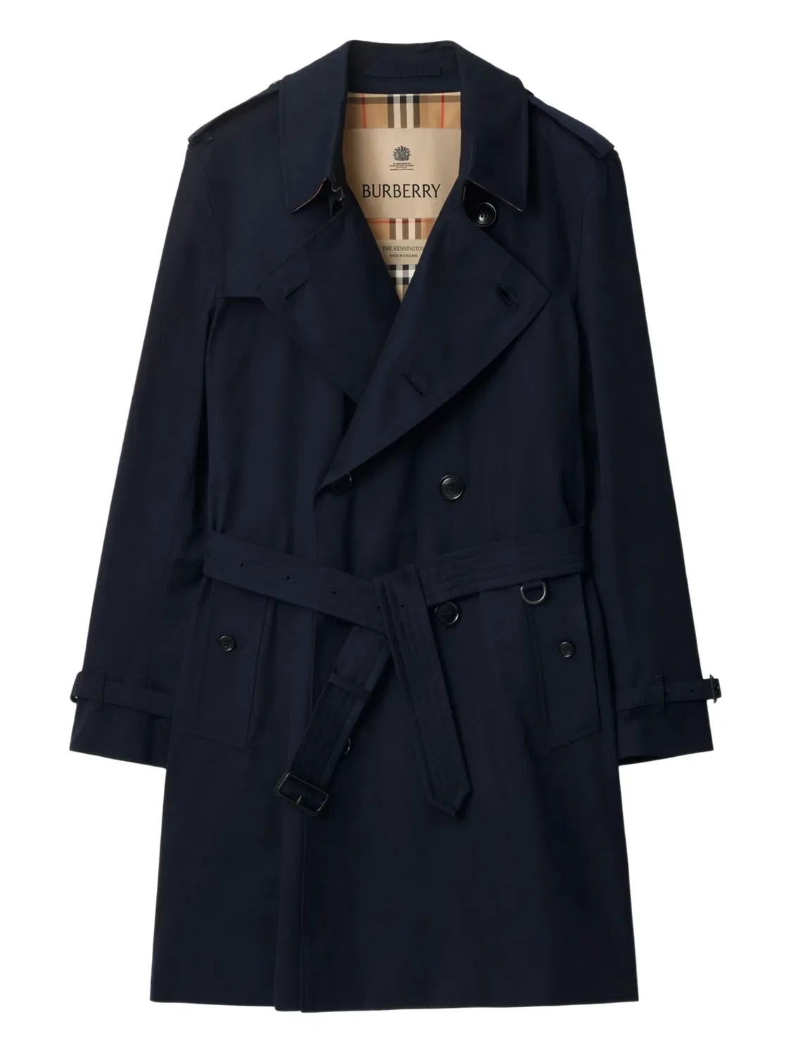 Пальто-тренч с ремнем и двойной застежкой Burberry, синий