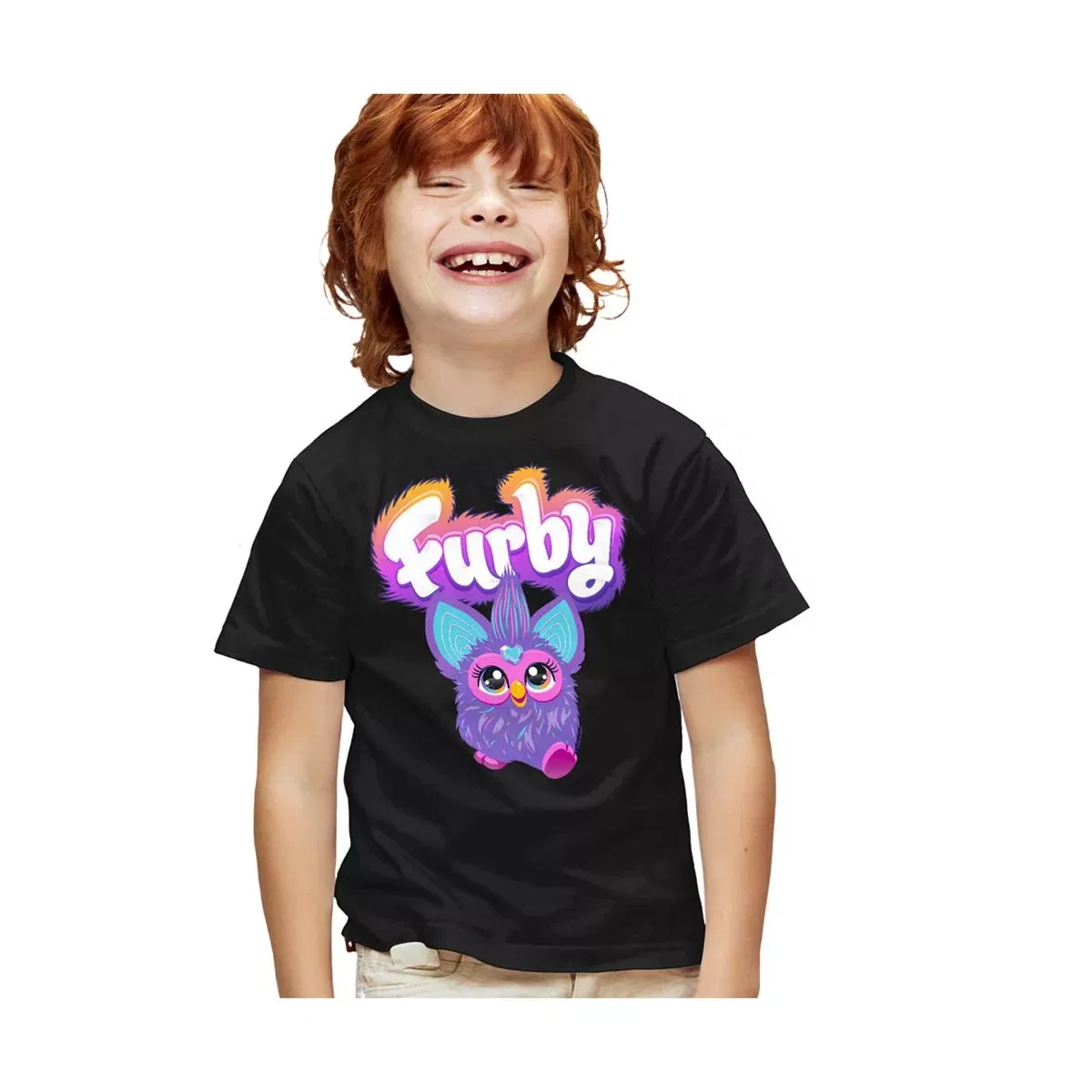 Детская футболка с принтом Furby Logo and Furby Furby, Черный