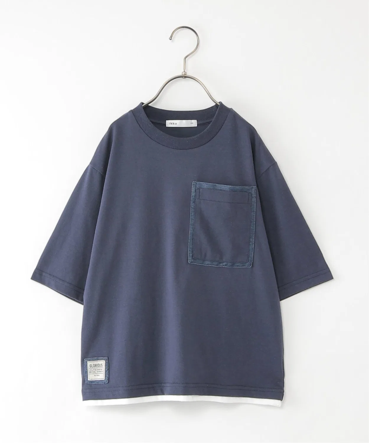 Детская футболка с джинсовым принтом, с большим карманом, модель Denim Like MIX BIG Pocket T, ikka, Navy