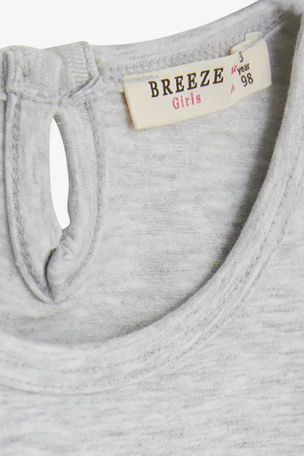 Детская футболка для девочек с принтом Dancer Girl Printed Laced Breeze, Light Gray Melange — фото 3