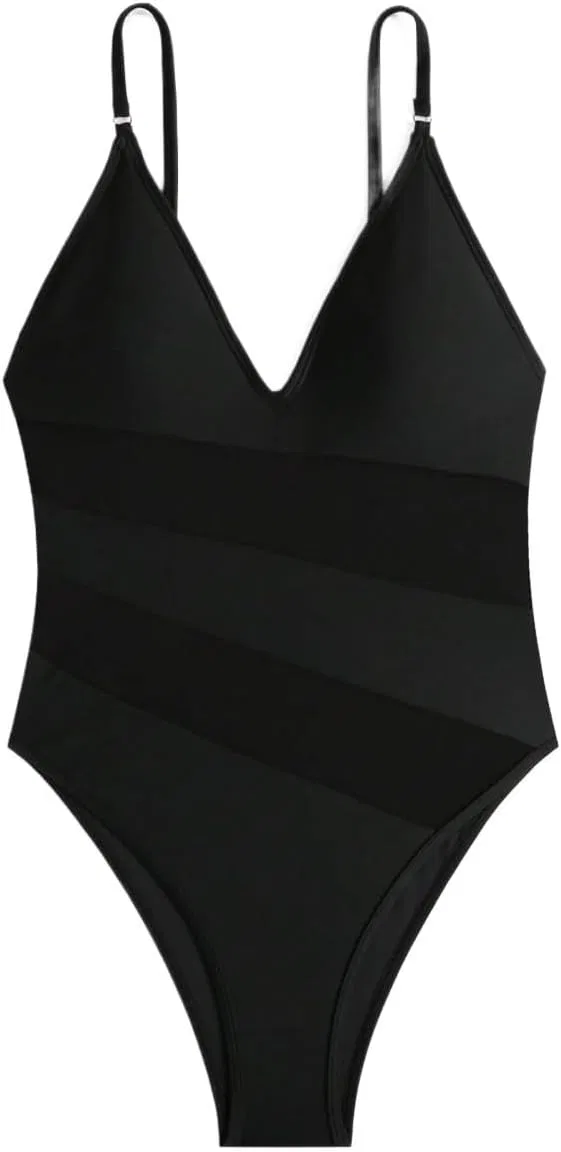 Женский цельный купальник с вырезом на спине Colorblock, Black — фото 2