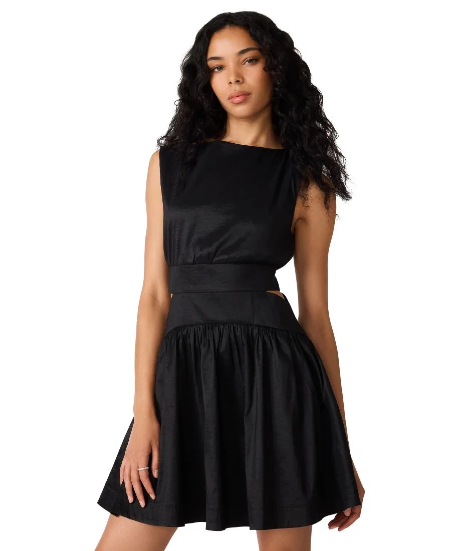 Платье мини с квадратным вырезом и складками Steve Madden, Black