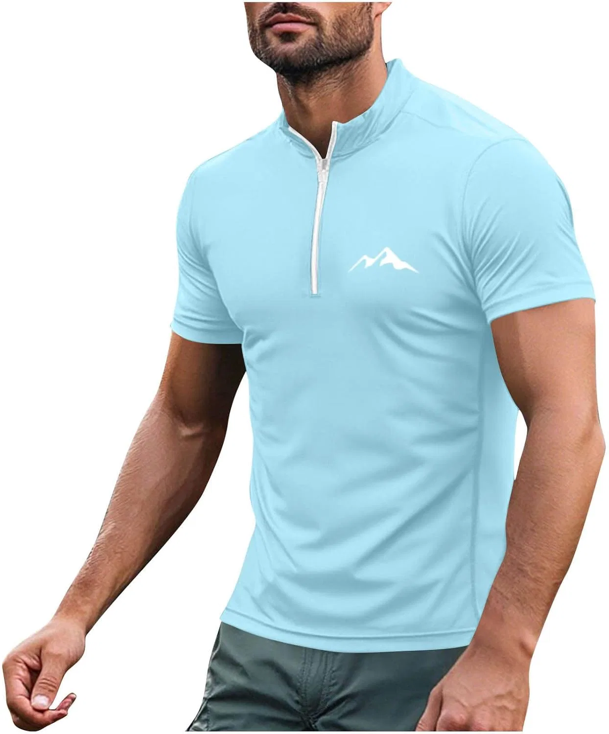 Мужская футболка с четверть-застежкой молнией и воротником-стойкой Athletic Slim Fit Golf T Shirts, Sky Blue