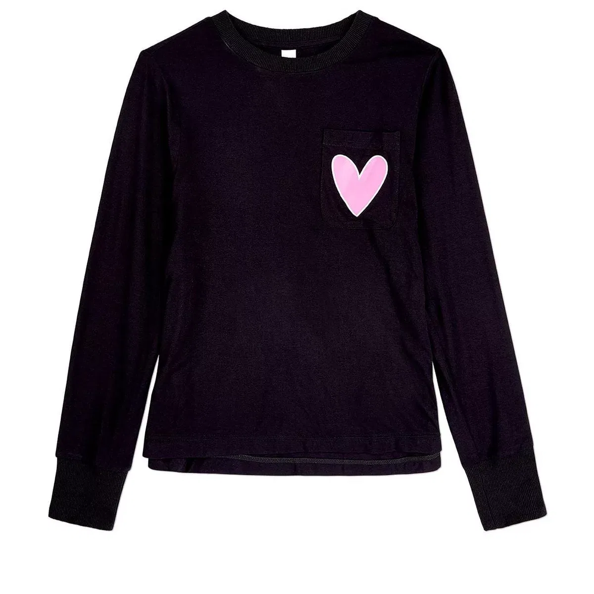 Детская футболка с длинным рукавом с принтом Heart Graphic Trimmed Pocket MeMoi, Black — фото 2