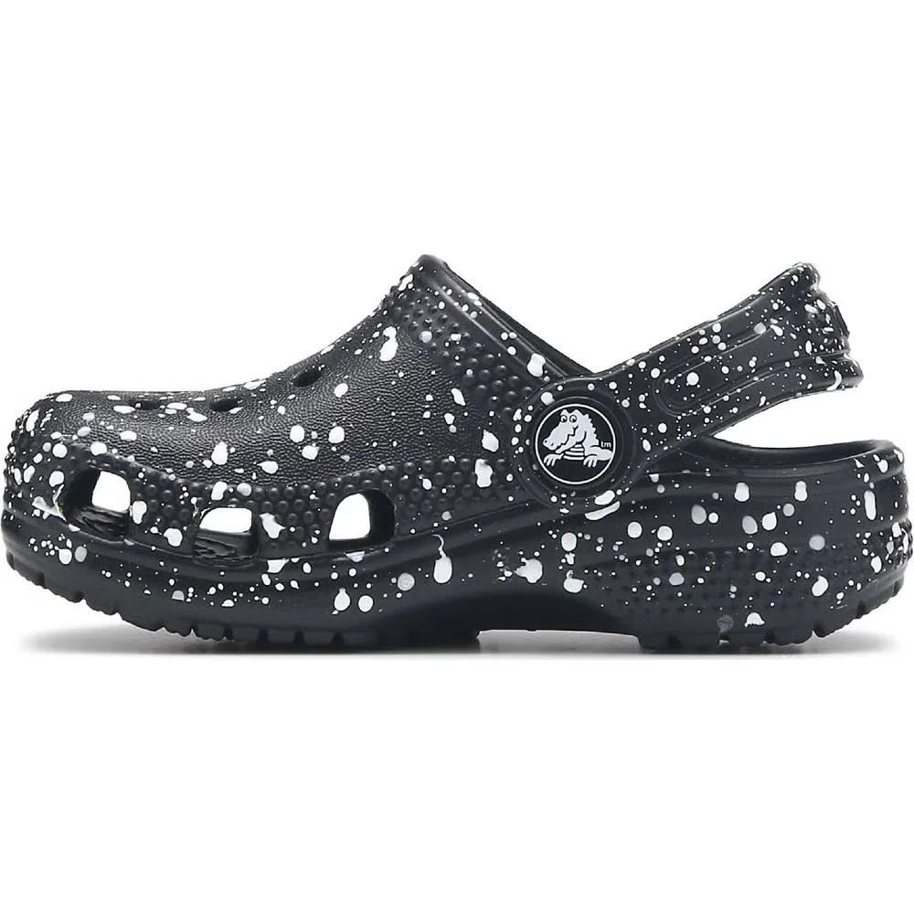 Детские классические сабо с графическим рисунком для малышей Crocs, Black/White Splatter — фото 3