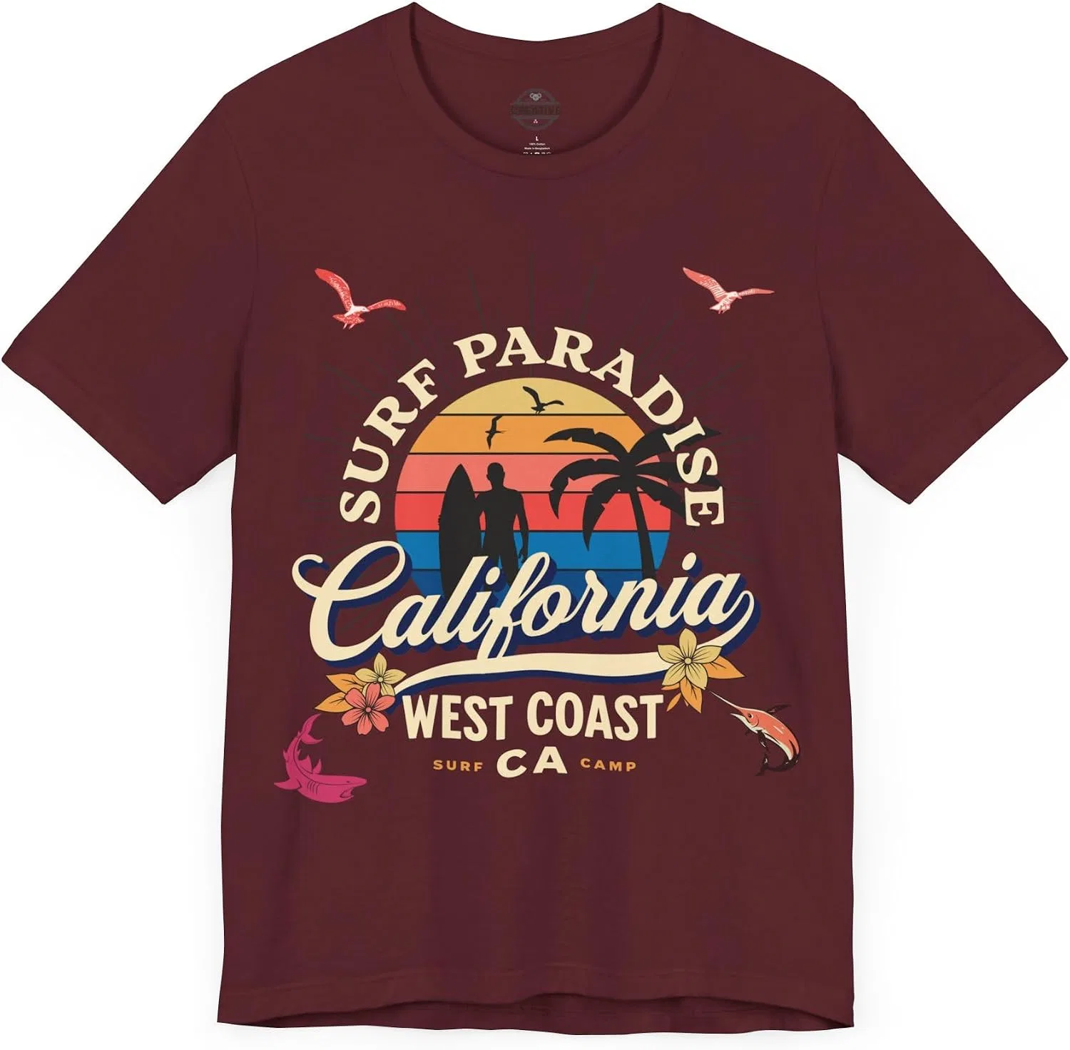 Футболка с принтом Surf Paradise CREATIVE DESIGN PRINTS, Maroon — фото 4