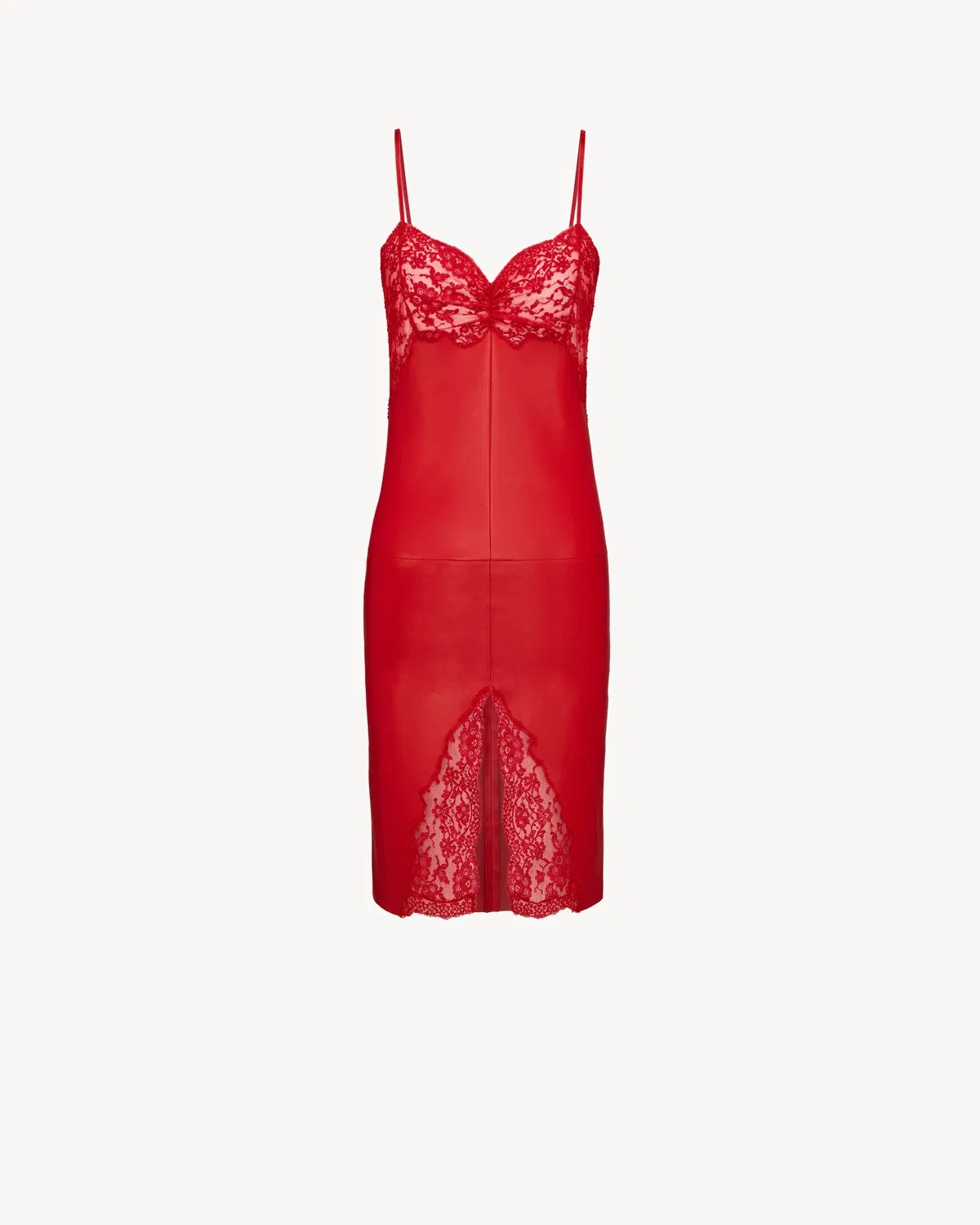 Платье с кружевным бюстом и разрезом спереди, Saint Laurent, красный