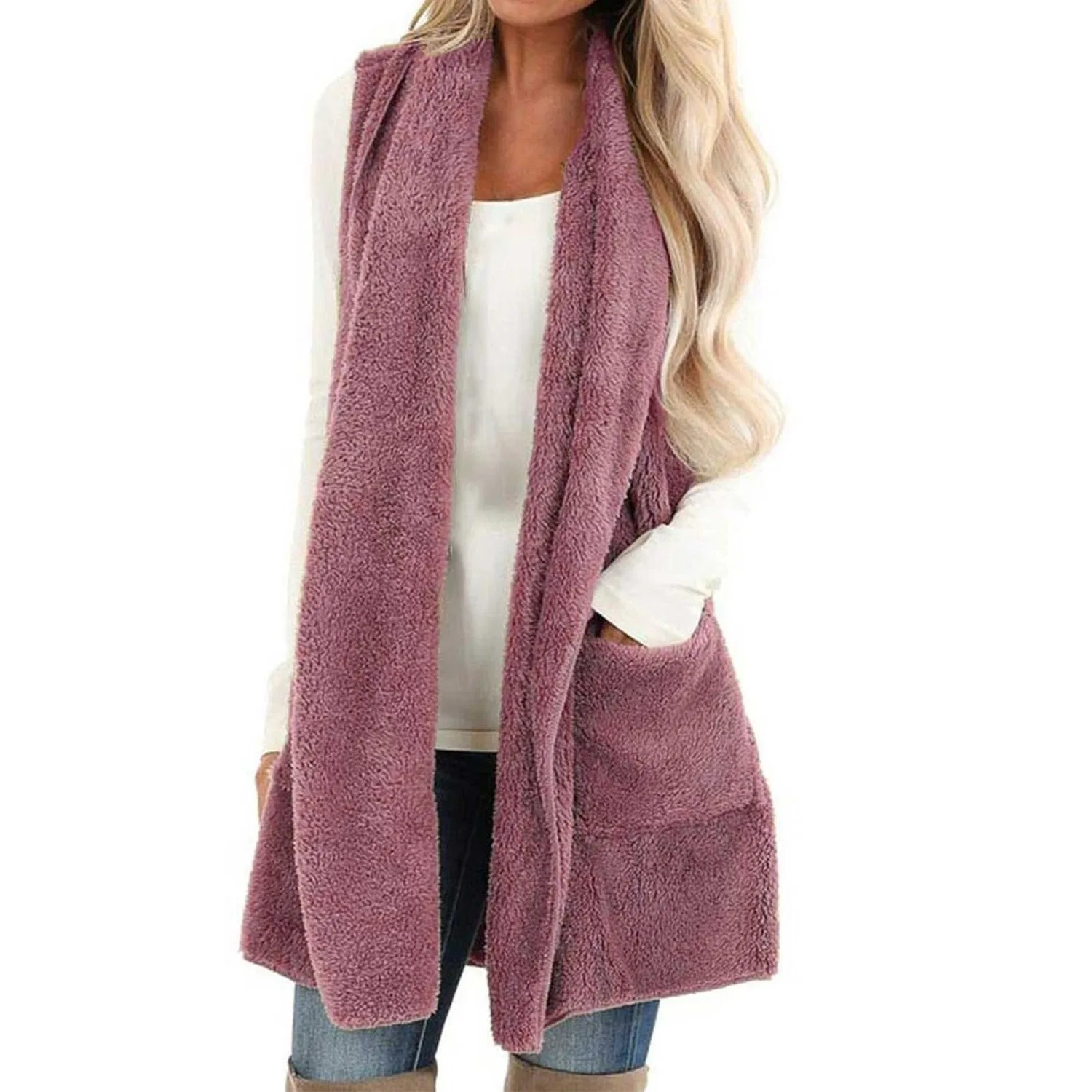 Женский жилет без рукавов из флиса Cozy Shawl Soft Cardigan Jacket Western, Rosso