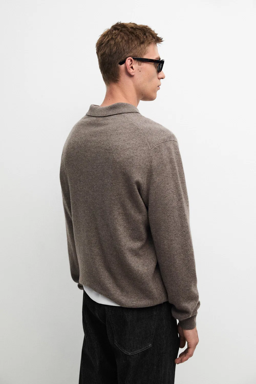 Поло-свитер Massimo Dutti Wool Blend Knit, темный хаки — фото 4