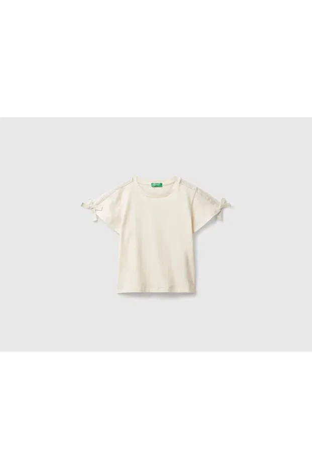 Детская футболка для девочек с принтом Benetton, Ecru