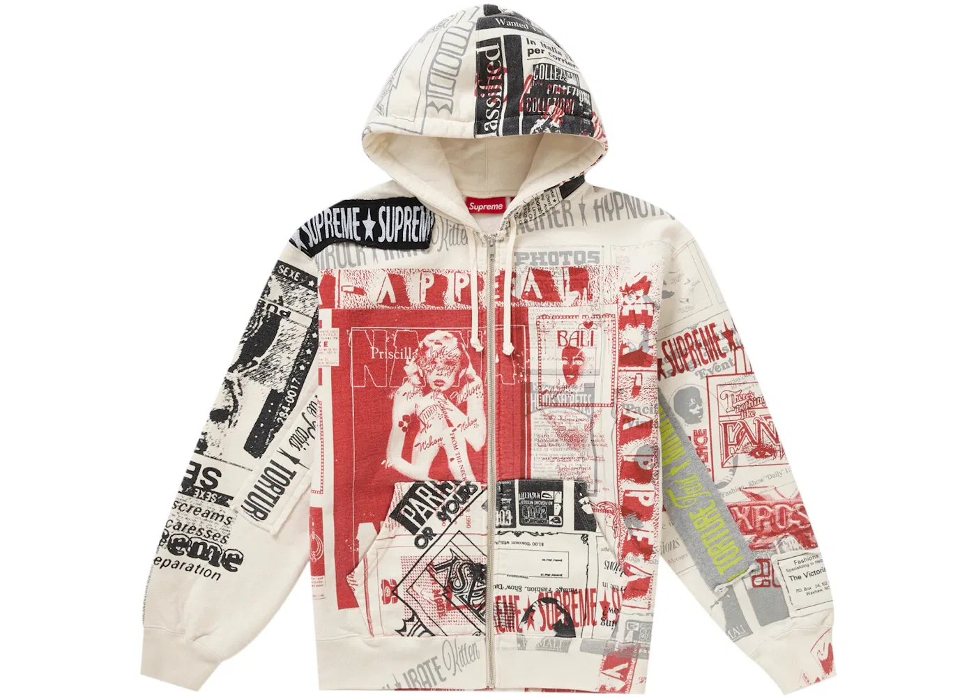 Мужская худи на молнии Supreme Collage, White