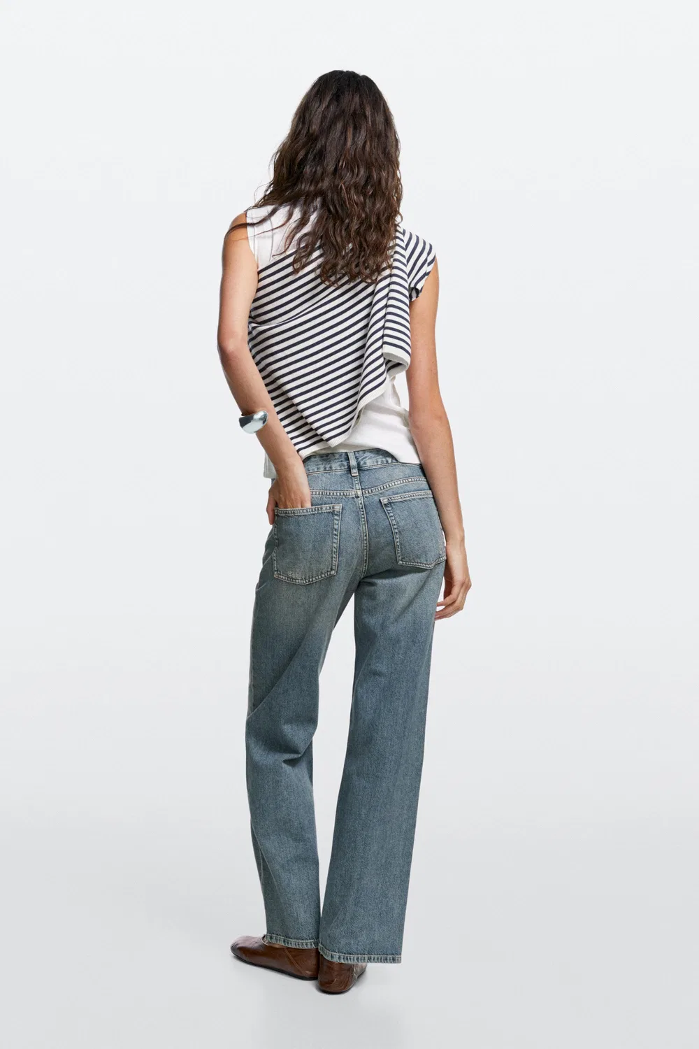 Джинсы Massimo Dutti Low-Rise Straight-Leg, средне-синий — фото 3