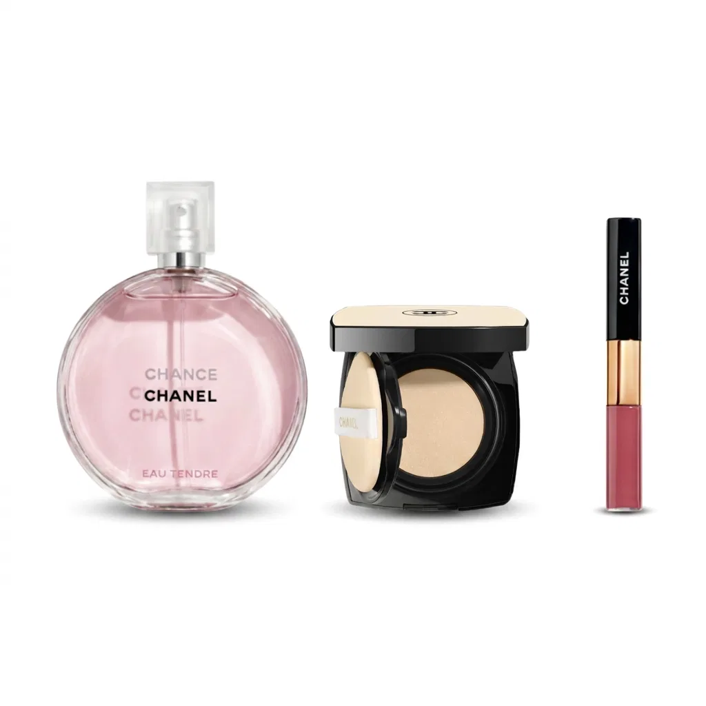 Женский набор парфюма, помады и тональной основы Perfume Lipstick Cushion Set CHANEL, Pink Encounter