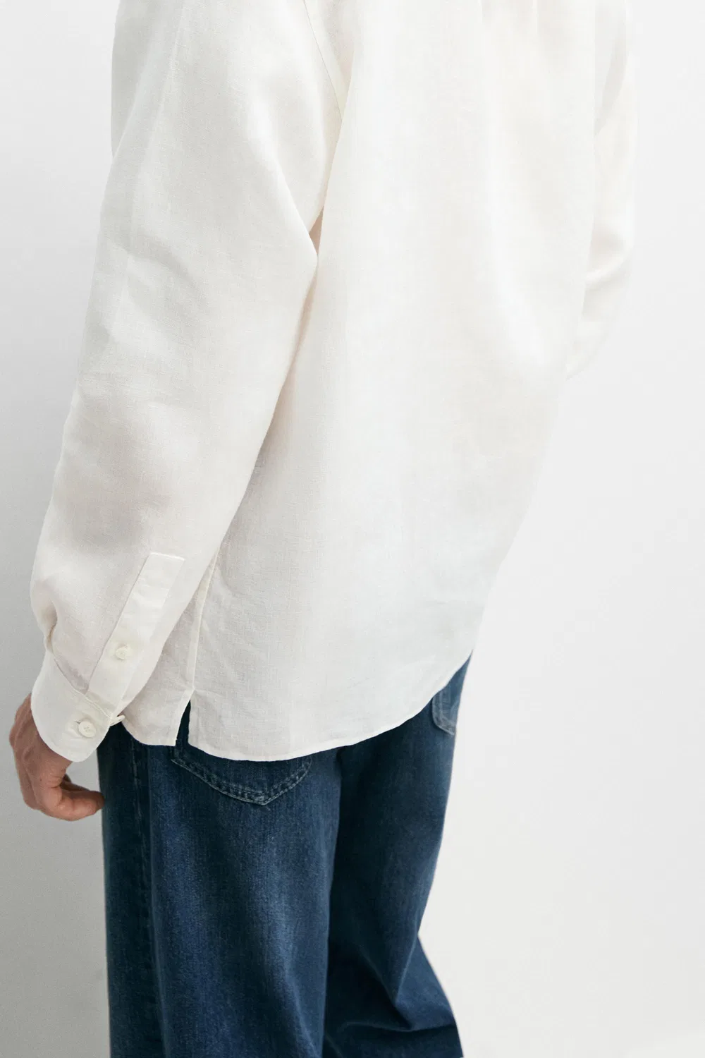 Рубашка из 100% льна, стандартного кроя Massimo Dutti, кремовый — фото 4