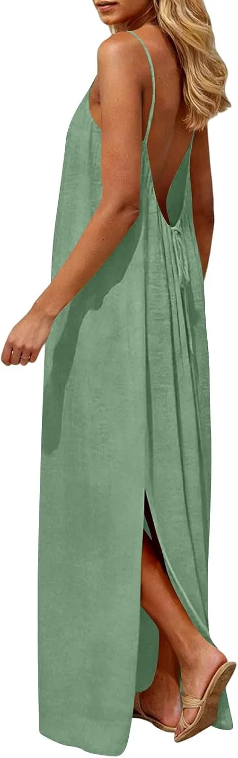 Женское открытое платье-макси с бретельками-спагетти, Mint Green — фото 4