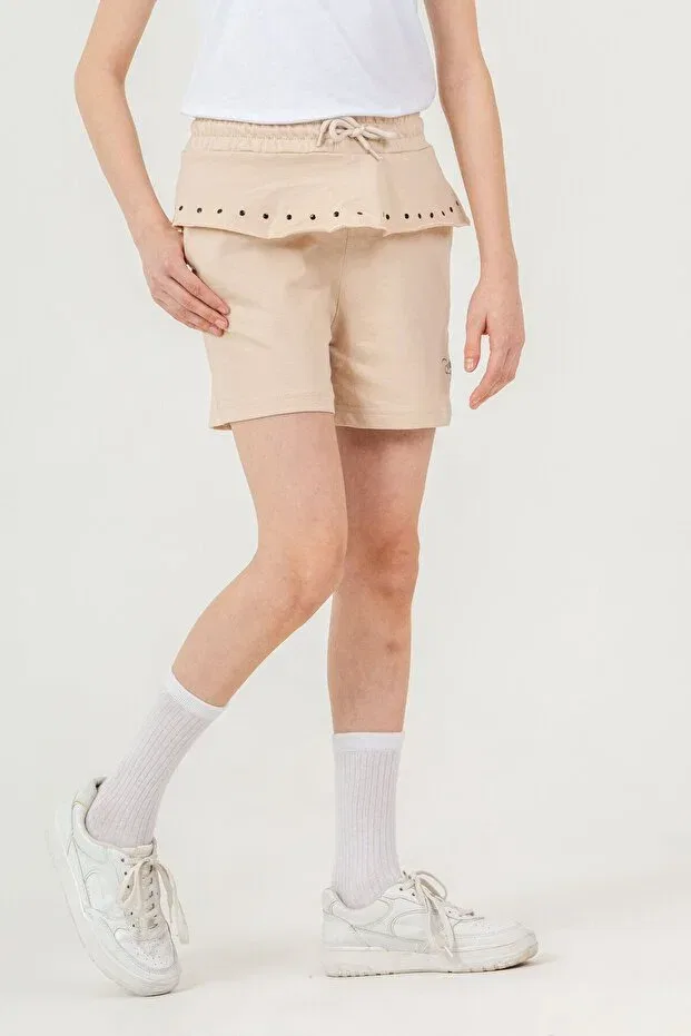 Детские шорты для девочек с принтом Shining star Mışıl Kids, Beige — фото 3